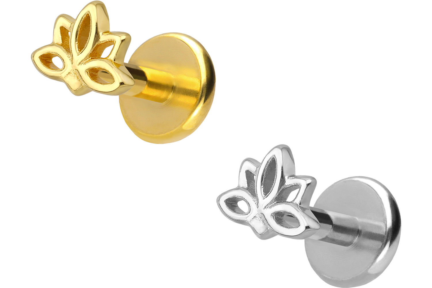 Titan Labret Piercing mit Innengewinde + 925er Silber Aufsatz LOTUSBLÜTE